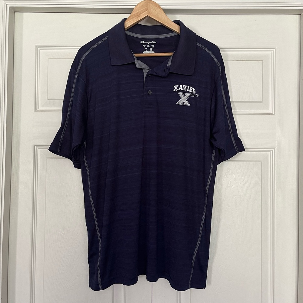 {Champion} Xavier University Musketeers Short Sleeve Polo in Navy - Mens Large